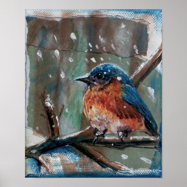 Adorável Impressão de Arte de Inverno do Bluebird  (Frente)