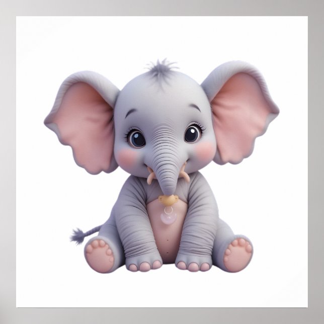 Adorável Impressão de Elefante para Berçário de Be (Frente)