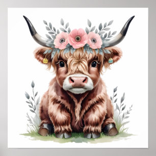 Adorável impressão de vaca em terras altas.
