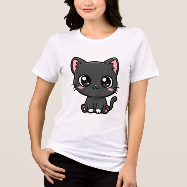 Adorável Kawaii Gatinho Preto (Frente)
