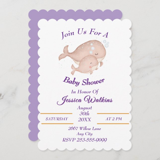 Adorável Mãe Bebê Baleias Chá de fraldas Convite (Frente/Verso)