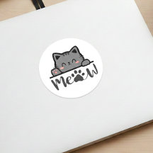 Adorável Meow Gatinho Fofo Adesivo Design Quadrado