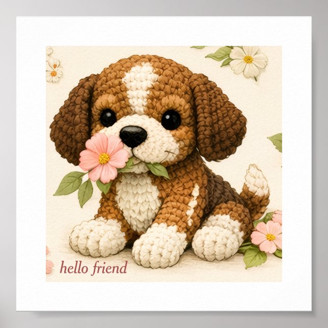 Adorável Poster de Cachorrinho Floral Borboleta –  (Frente)