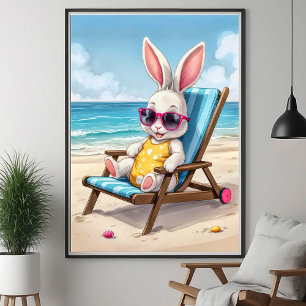 Adorável Poster de Coelho de Verão Costeiro para C