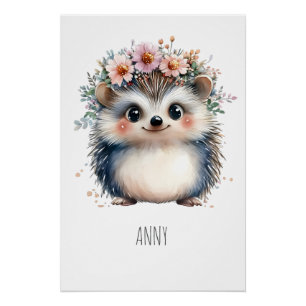 Adorável pôster personalizado de ouriço estilo boh