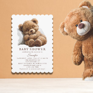 Adorável Urso Teddy Marrom Convite de Chá de Bebê