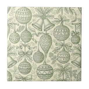 Adorno de Natal Antigo Toile Verde Sage Creme
