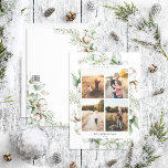 Adornos Natalinos de Fazenda 4 Cartão de Natal Fot<br><div class="desc">Apresentamos nosso novo cartão de Natal "Farmhouse Christmas Greenery 4 Photo"! Este lindo cartão apresenta quatro fotos verticais, perfeitamente organizadas com uma moldura moderna e solta de aquarela de folhagens de inverno e bolas de algodão. É facilmente personalizável, e todos os campos de texto podem ser editados para atender às...</div>