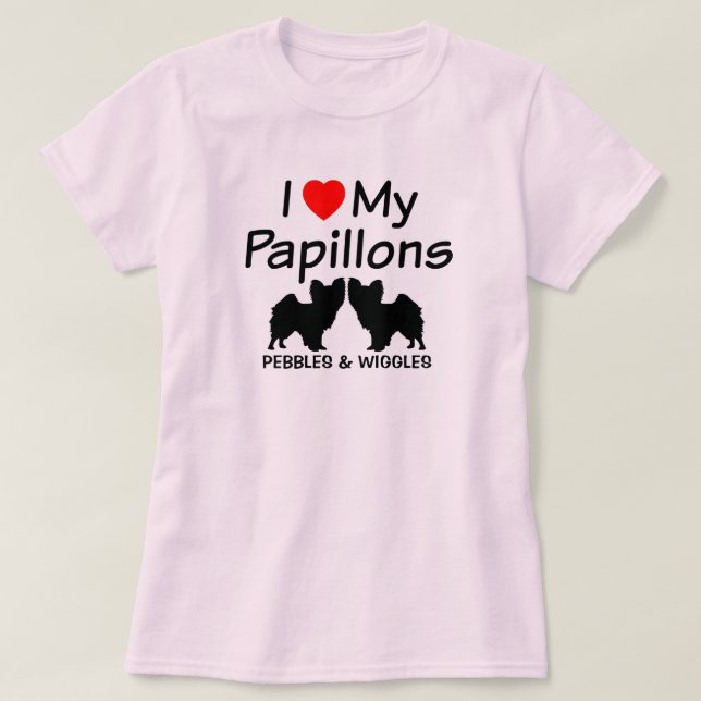 Adoro A Camisa Dos Meus Dois Cães De Papillon (Frente do Design)