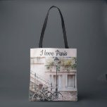 Adoro Bolsa da cena da rua Paris<br><div class="desc">Eu adoro a bolsa da cena da vila de Paris apresentando arquitetura,  uma bicicleta,  e uma lâmpada de rua,  com charme parisiense para o romântico.</div>