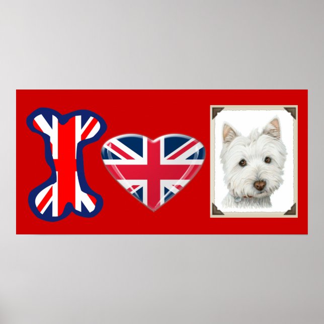 Adoro o Cachorro Westie, o Poster da Union Jack (Frente)