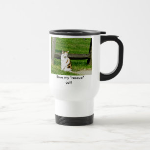 Adoro o meu gato "resgate"! Caneca de viagem
