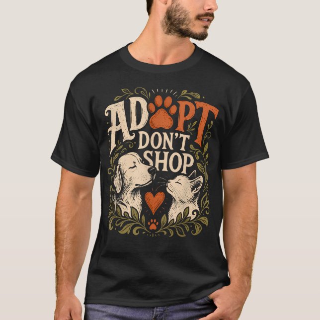 Adote Adote Não Compre Camisa Divertida de Animal (Frente)