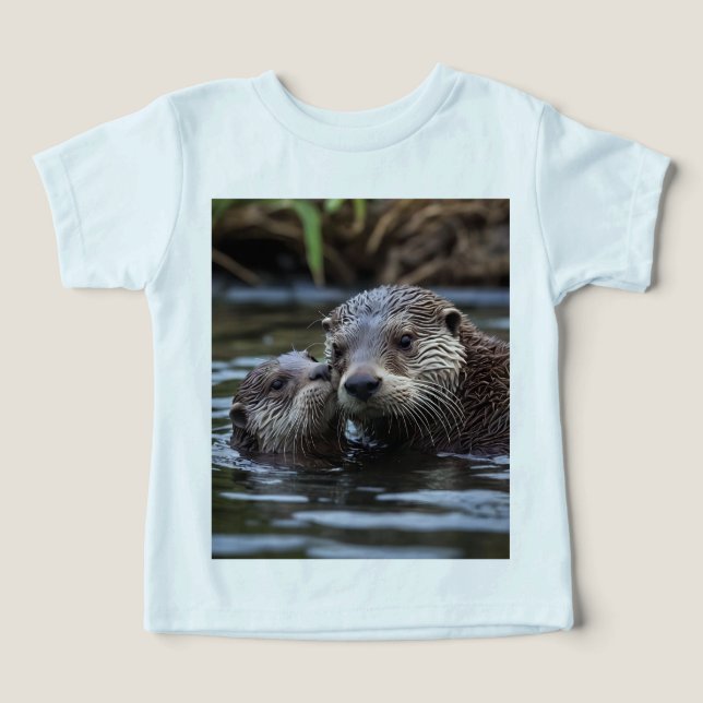 Adrift in Love: Mamãe e Bebê Otter In River (Design frontal)