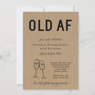 Adulto Engraçado Velho AF Convite de Aniversário