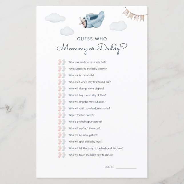 Adventure Airplane Chá de fraldas Adivinha Quem Jo (Frente)