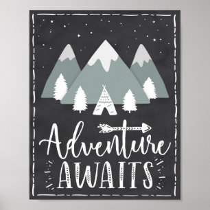 Adventure Awaits Boho Mountain Teepee Art Poster