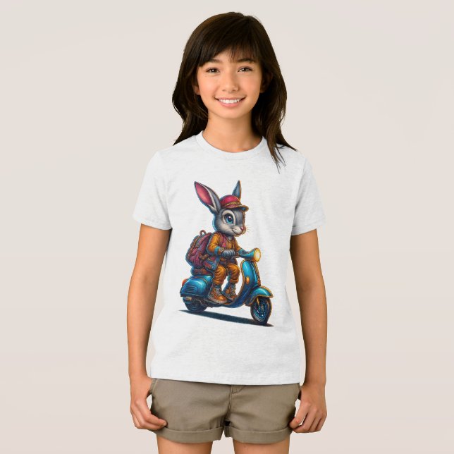 Adventure Bunny Kid's Tee - Coelho bonito no Patin (Frente Completa)