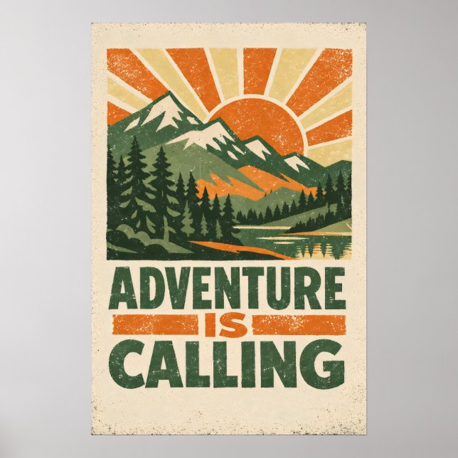 Adventure Is Calling — Vintage Mountain Poster (Frente)