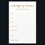 Advice e Desejo Espanhol<br><div class="desc">Estas folhas simples, douradas, modernas, mínimas, escritas à mão, Conselhos e Desejos Espanhóis/Consejos y Deseos são perfeitas para ter chá de panela, janto de ensaio ou convidados de casamento preenchidos para o casal feliz. As pessoas vão adorar ter as ordens - tornam tão fácil deixar palavras amáveis de conselhos e...</div>