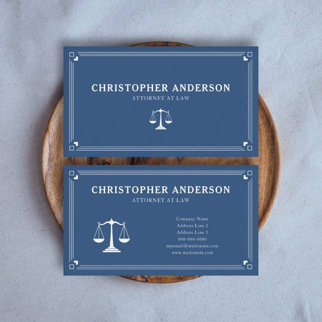 Advogado Elegante de Lei Cartão de visita Azul (Elegant Attorney at Law Blue Business Card)