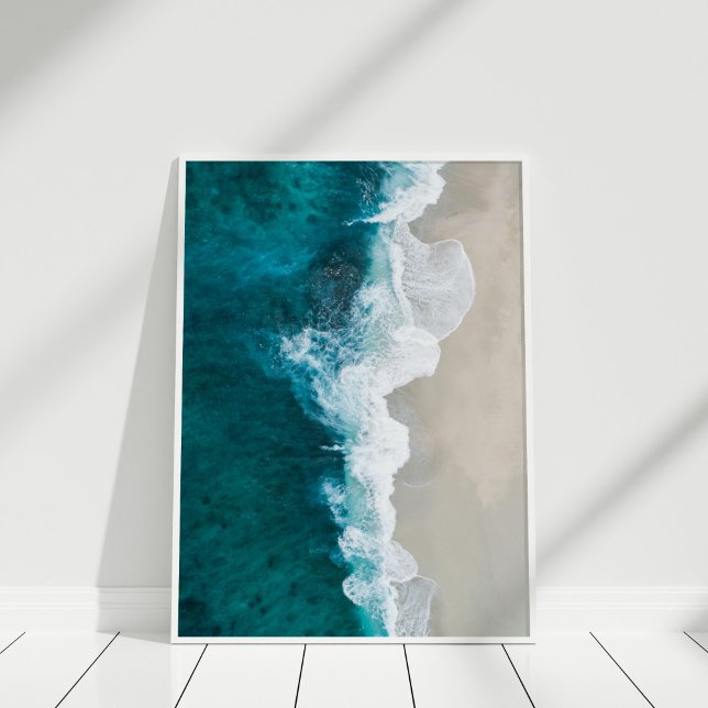 Aerial Coastal Beach Poster (Aerial Coastal Beach Poster in white frame )