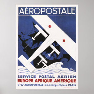 AEROPOSTALE Postal Antigo Avião Poster de Arte