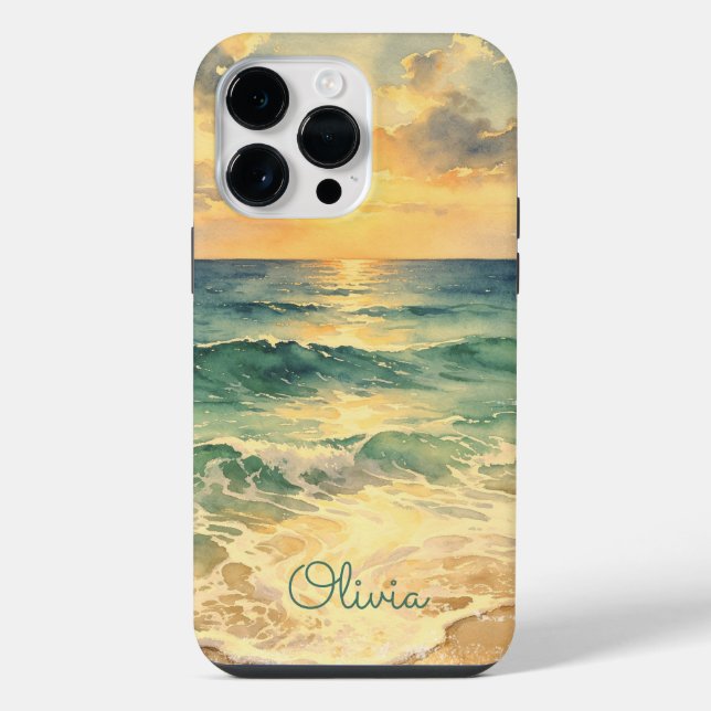 Aesthetic Beach Sunset Watercolor Custom Name (Verso)