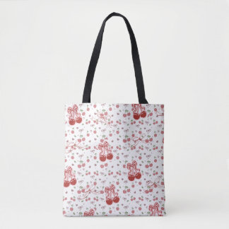 Aesthetic Cherry Tote Bag with Hearts & Bow