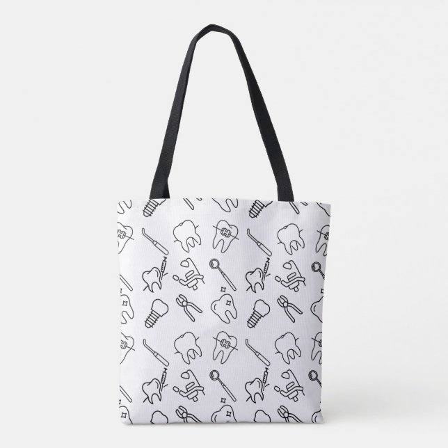 Aesthetic Minimalist Dental Icons Pattern Tote Bag (Verso)