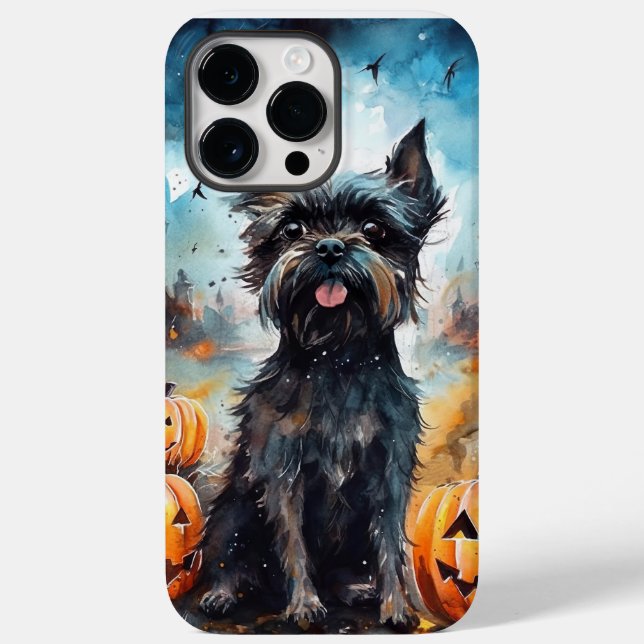 Affenpinscher de Halloween com Abóboras Assustador (Verso)