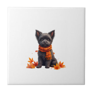 Affenpinscher With Heart Made Of Autumn Leaves