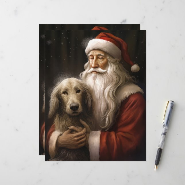 Afghan Hound com Papai Noel Natal Festivo (Frente/Verso In Situ)