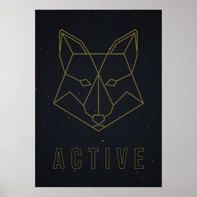 Afirmação ativa de poster origami fox amarelo (Frente)