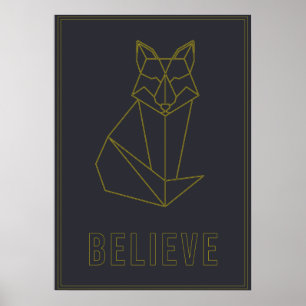 Afirmação de poster de origami fox amarelo acredit