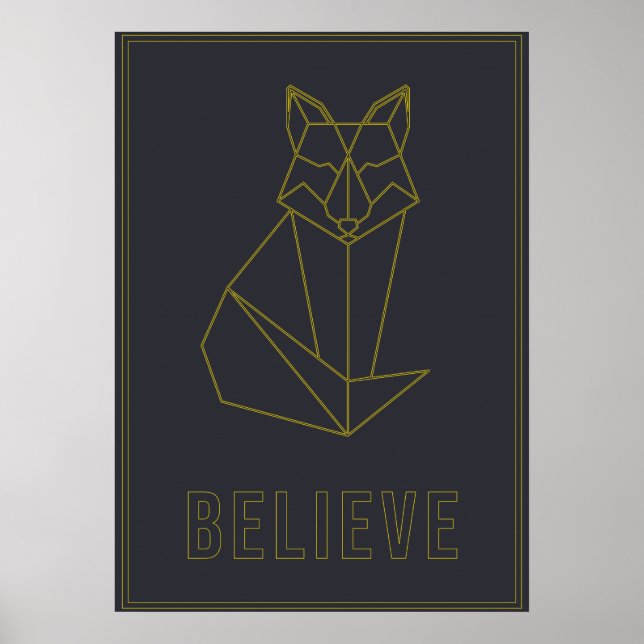 Afirmação de poster de origami fox amarelo acredit (Frente)