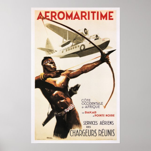 África AFRIQUE AEROMARITIME Retro Avião Poster (Frente)