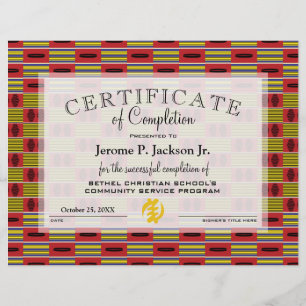 África Amarelo Vermelho Kente Certificado de Concl
