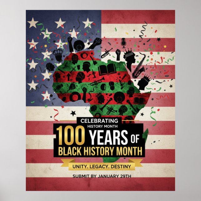 Africa Continent US Flag Black History Poster (Frente)