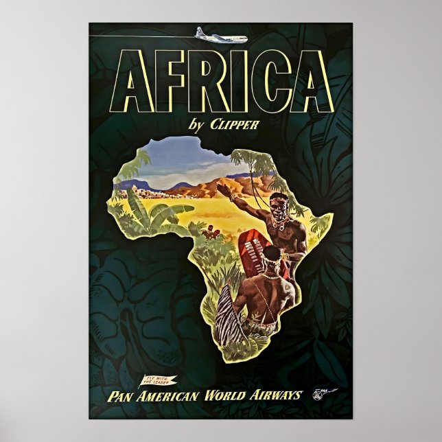 Africa Map Art African Print Pan Am Travel Poster  (Frente)
