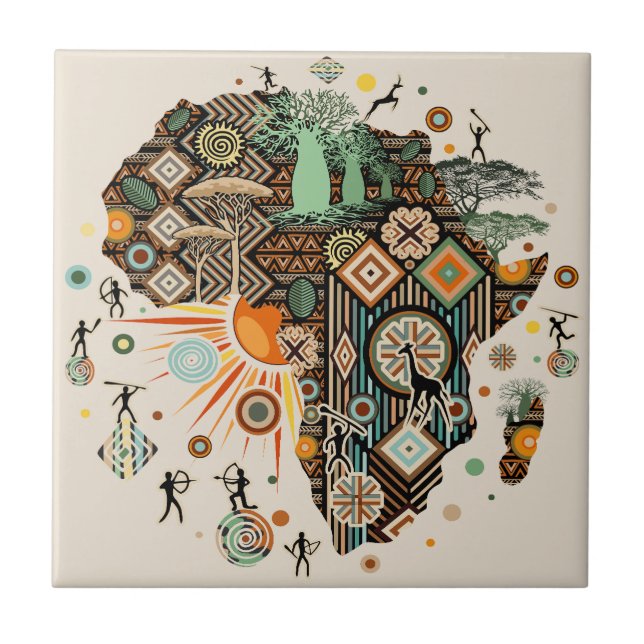 Africa Map Decorative Tribal Elements Pattern (Frente)