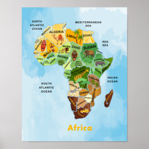 África Mapa aquarela trabalho de arte Poster