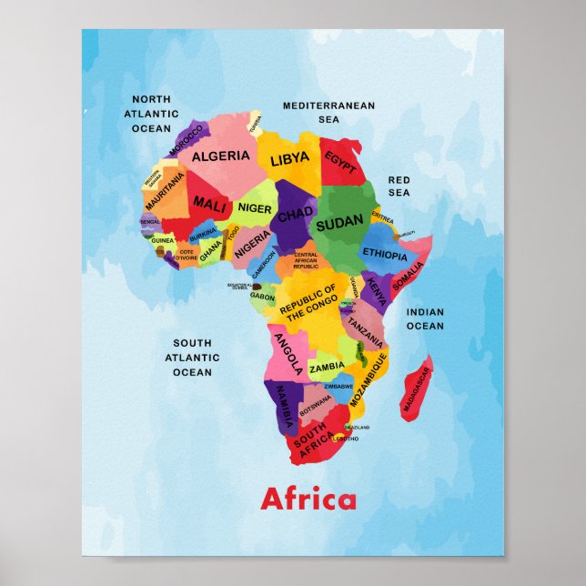África Mapa aquarela trabalho de arte Poster (Frente)