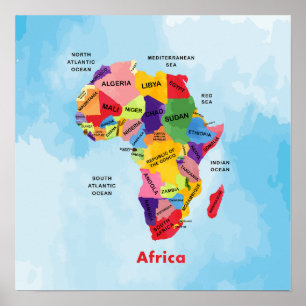 África Mapa aquarela Trabalho de arte Poster