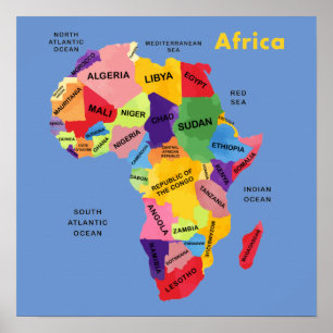 África Mapa aquarela Trabalho de arte Poster