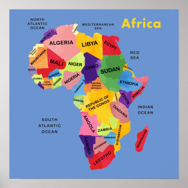 África Mapa aquarela Trabalho de arte Poster (Frente)