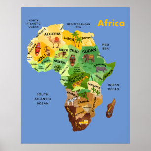 África - Mapa trabalho de arte Poster