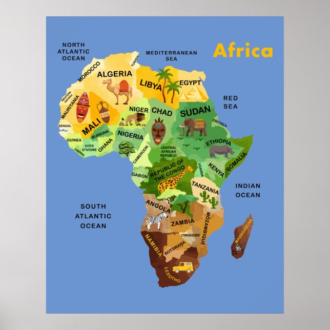 África - Mapa trabalho de arte Poster (Frente)