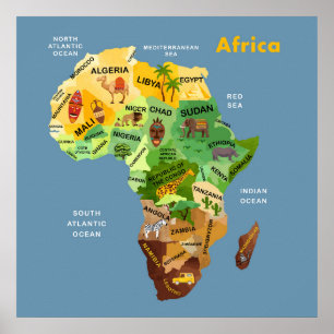 África - Mapa Trabalho de arte Poster