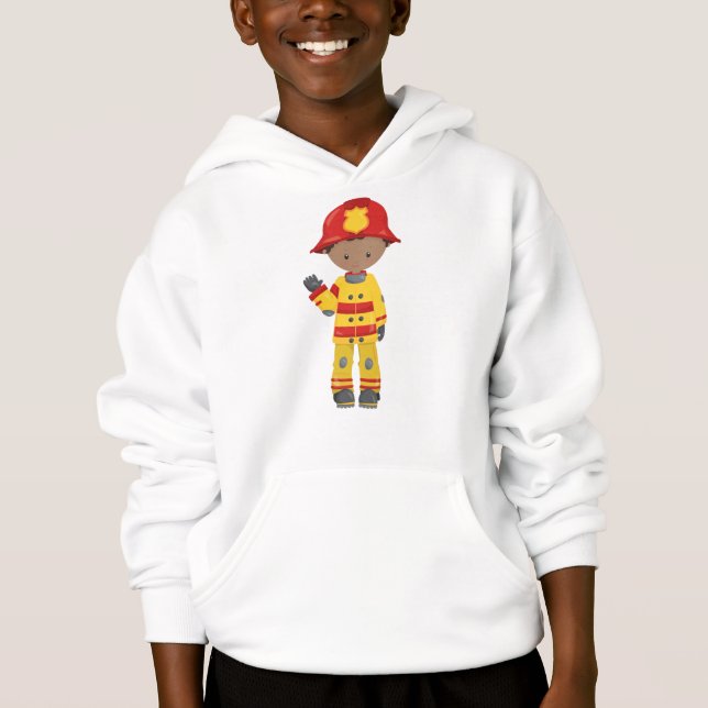 African American Boy, Fireman, Firefighter, Helmet (Frente)
